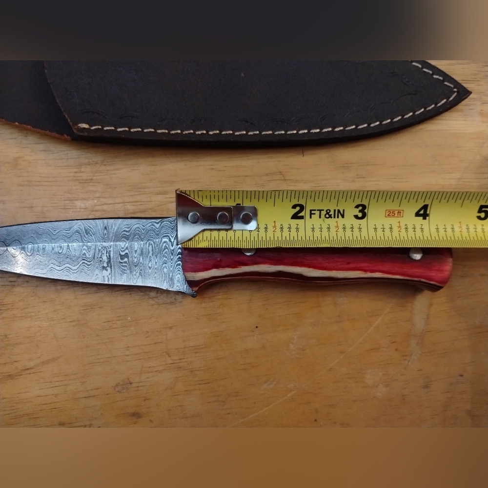 New Mens Red Damascus Steel Blade Knife Double Edged Dagger with Sheath - Picture 6 of 10